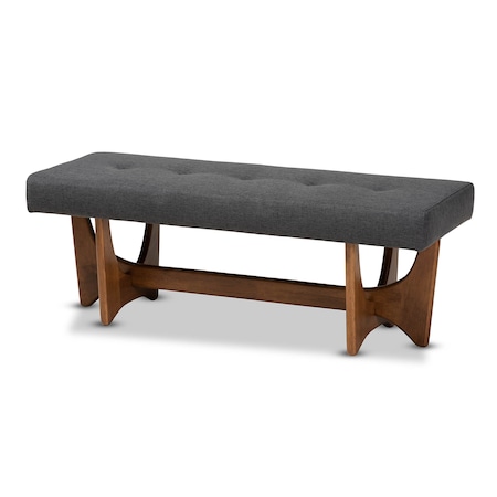 Baxton Studio Theo Mid-Century Dark Grey Upholstered Walnut Finished Bench 159-9835
